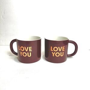room essentials stoneware mug, “Love You”. Maroon With Orange Letters, Set Of 2